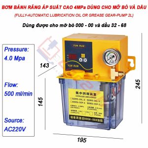Bơm bánh răng áp suất cao dùng cho mỡ bò và dầu, tự động hoàn toàn, 220V 1P 90W, 500ml/min 4.0MPa.
