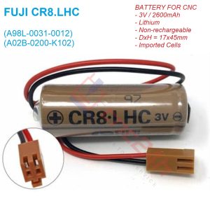 Pin FUJI CR8.LHC 3V 2600mAH. Tương đương A98L-0031-0012, A02B-0200-K102. Không chảy nước khi hết pin, mới 100%