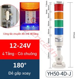 Đèn tháp - Đèn báo CNC - 1/2/3 tầng - Thương hiệu YHKJ - Mới 100%. Chân đế gấp xoay 180 độ. Có còi. Bóng LED. Có công tắc chọn chế độ sáng (ON / BLINK).