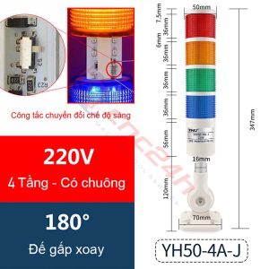 Đèn tháp - Đèn báo CNC - 1/2/3 tầng - Thương hiệu YHKJ - Mới 100%. Chân đế gấp xoay 180 độ. Có còi. Bóng LED. Có công tắc chọn chế độ sáng (ON / BLINK).