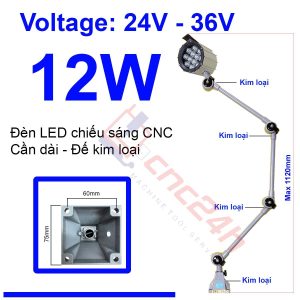 Đèn chiếu sáng máy CNC - Đèn LED cần - 24V hoặc 220V - Có loại Đế Kim Loại và Đế Nhựa. Đế xoay 360 độ và có nhiều khớp nối, dễ dàng điều chỉnh đèn - Chống nước / bụi / dầu / va đập.