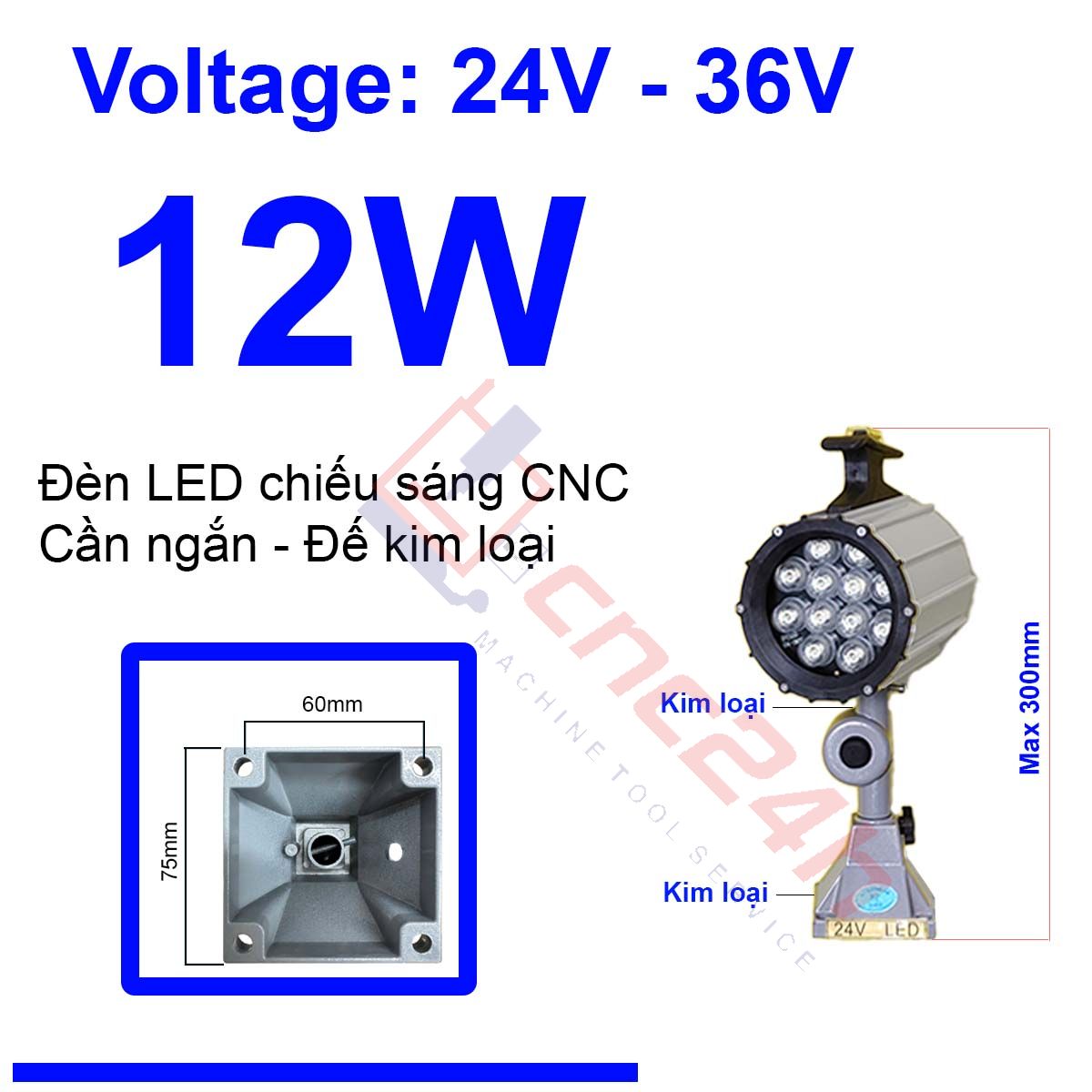 Den can - de KL - Ngan - 24V - hdd Đèn chiếu sáng máy CNC - Đèn LED cần - 24V hoặc 220V - Có loại Đế Kim Loại và Đế Nhựa. Đế xoay 360 độ và có nhiều khớp nối, dễ dàng điều chỉnh đèn - Chống nước / bụi / dầu / va đập.