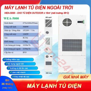 Máy lạnh tủ điện ngoài trời WEA-5000 5000W có độ chống thấm cao, sử dụng ngoài trời hoặc xưởng có độ ẩm cao, làm mát nhanh và chịu nhiệt độ cao.